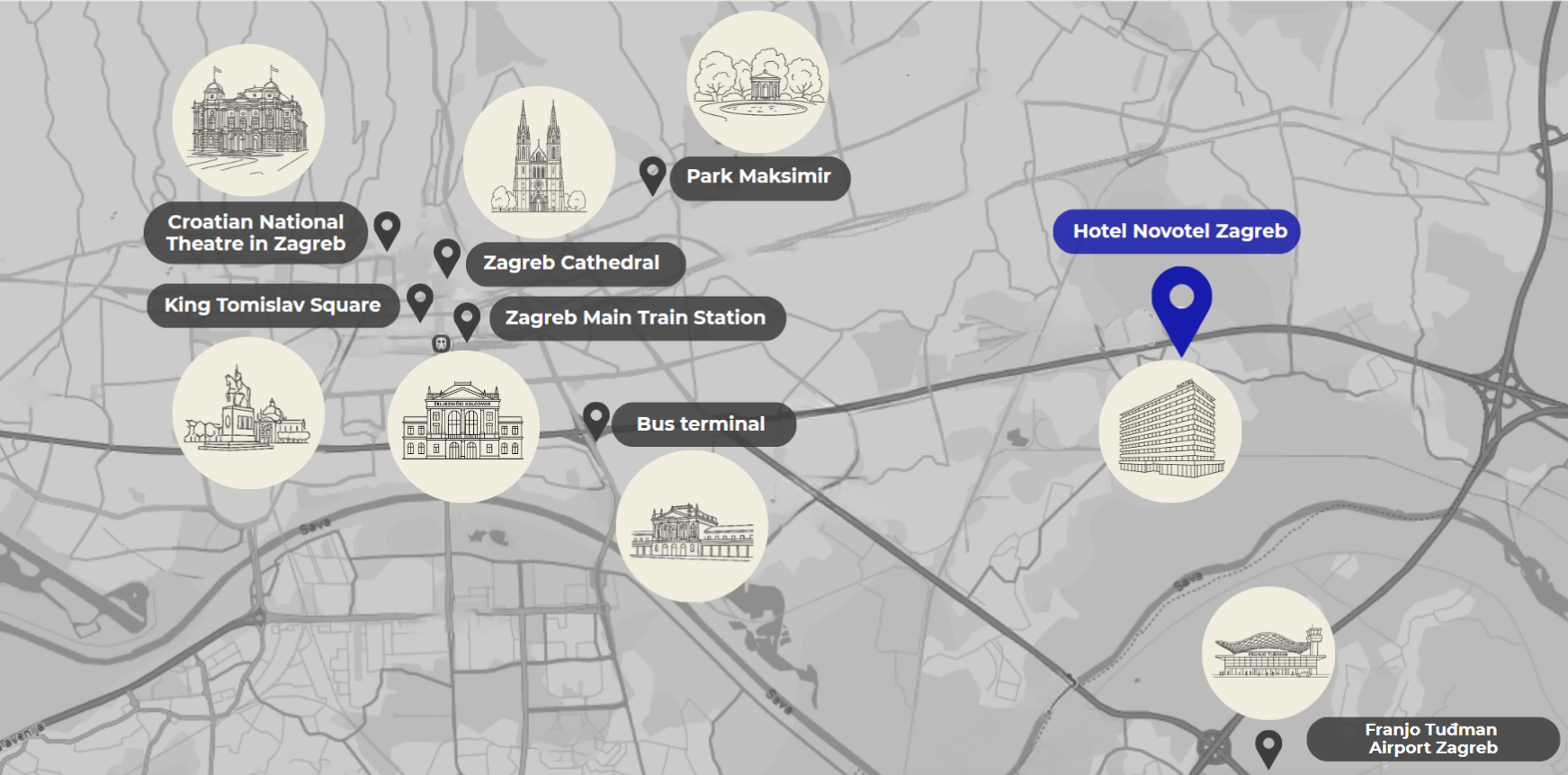 Mapa – Novotel Zagreb